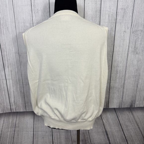 Chaps Men's Cream 3XB 100% Cotton V-Neck Preppy Casual Logo Knit Sweater Vest - Picture 3 of 5